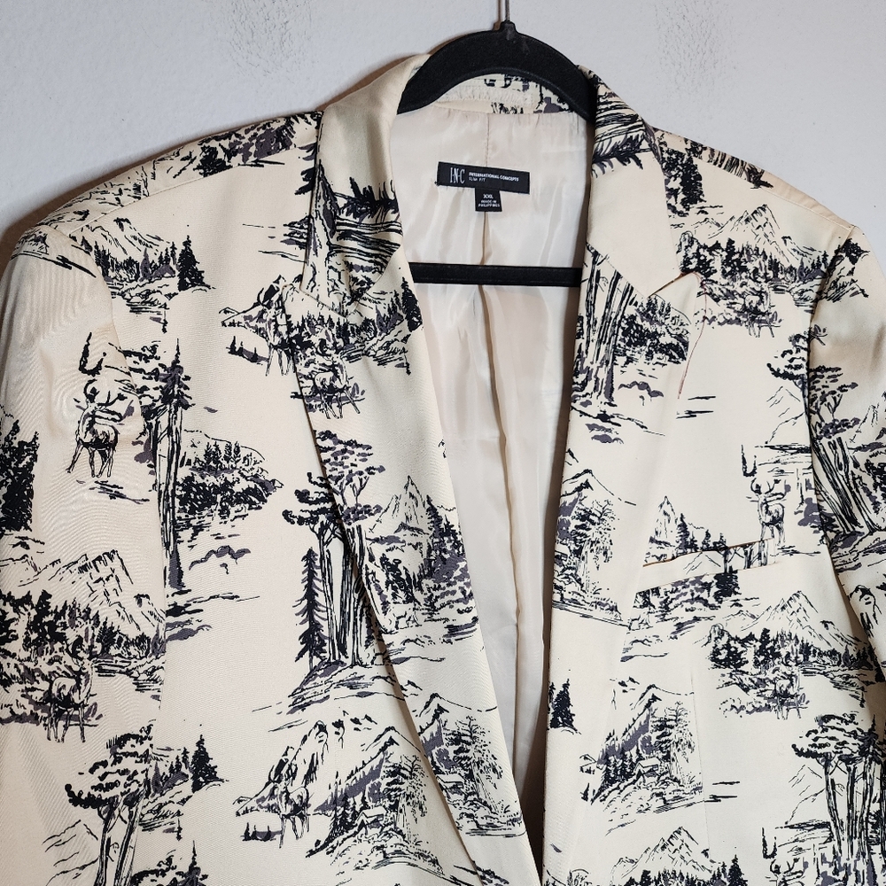 Macy's INC Deer Scene Tan Blazer Mens Size XXL Slim Hunter Outdoors - Picture 2 of 16